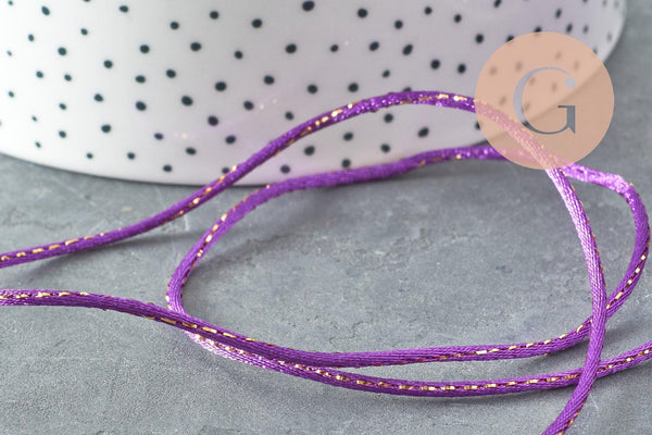 Cordon violet or,ruban mariage, scrapbooking, largeur 1.8mm, x1 mètre G1750
