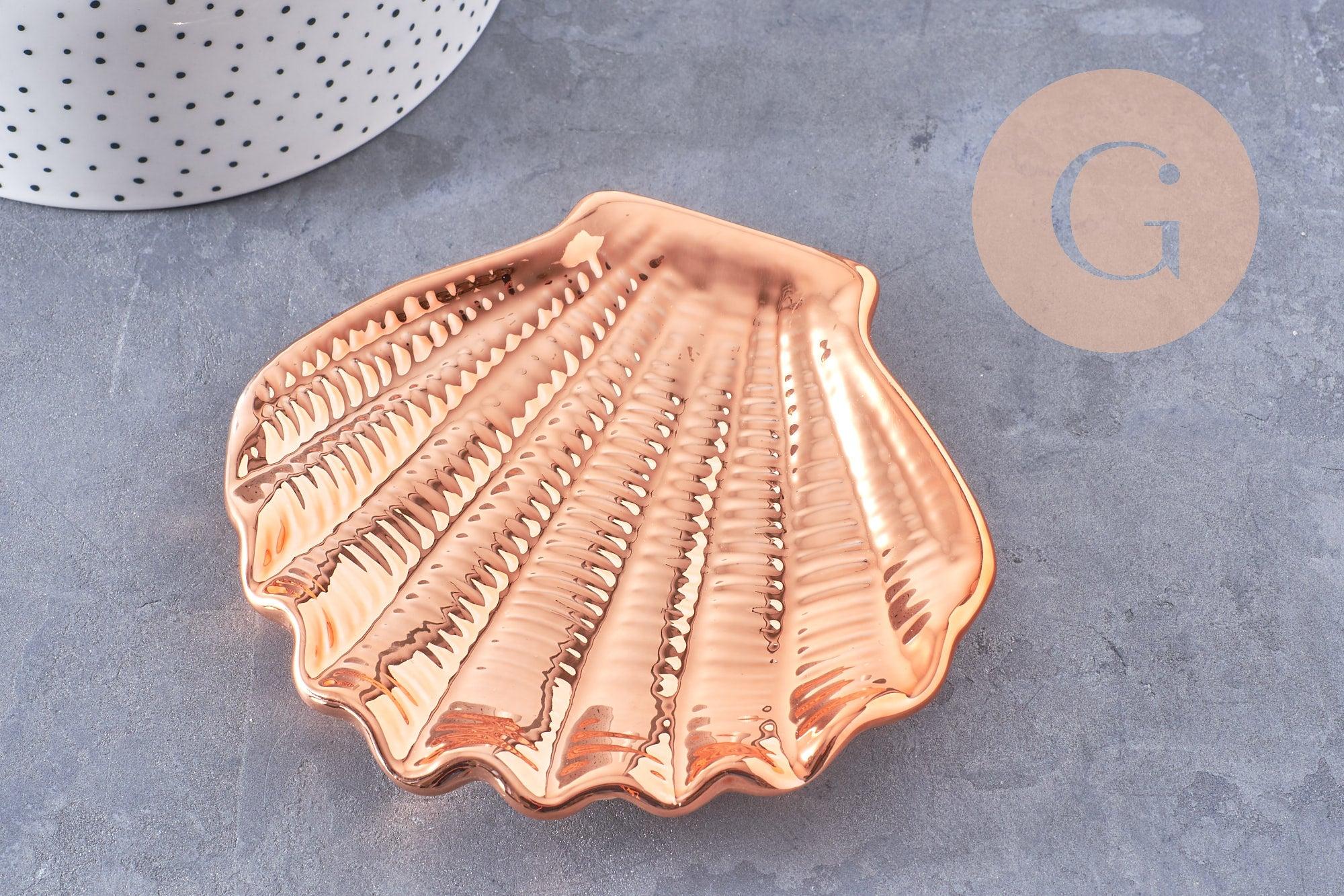 Coupelle présentoir coquillage à bijoux porcelaine blanche ou dorée 100-110mm, x1 (G10329)