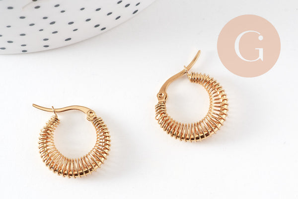 Créole acier doré, bijoux doré, oreille percée,sans nickel, boucles acier,23.5mm, la paire (G3147)