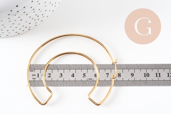 Créole lettre C acier doré, bijoux acier inoxydable, création bijoux, oreille percée,sans nickel, boucles acier, 75.5mm,la paire (G4286)