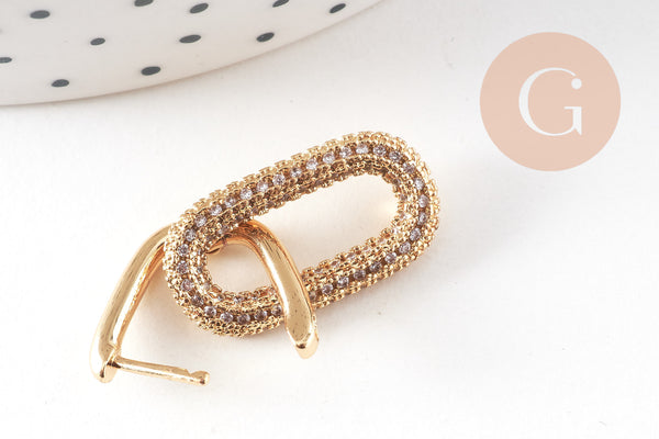 Créole longue laiton doré 16k zircon cristal multicolore bijoux doré, cadeau anniversaire,boucles cristal, 31mm, la paire (G2872)