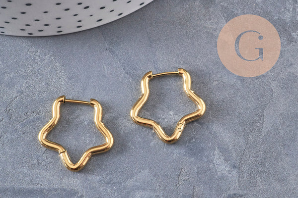 Créoles étoile acier 201 inoxydable doré 18K IP 23mm, la paire (G10966)