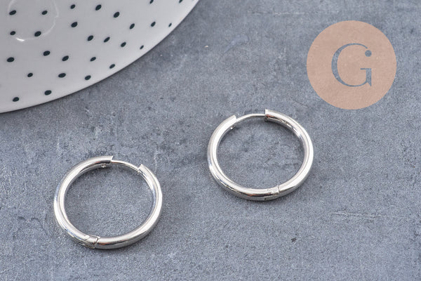 Créoles fine acier 304 inoxydable platine 23mm, x1 paire (G10864)