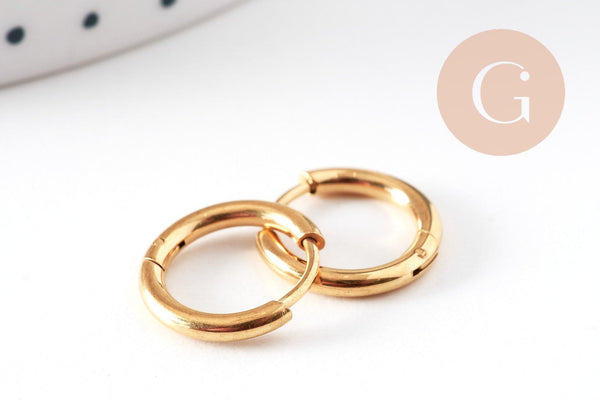 Créoles fine acier 316 inoxydable doré IP 2mm, x1 paire (G10935)