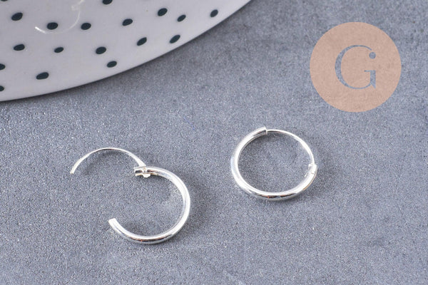 Créoles fine argent 925 massif 12mm, x1 paire (G5410)