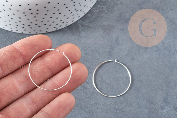 Boucles créoles fine argent massif 925 30mm, x2 (G8783)