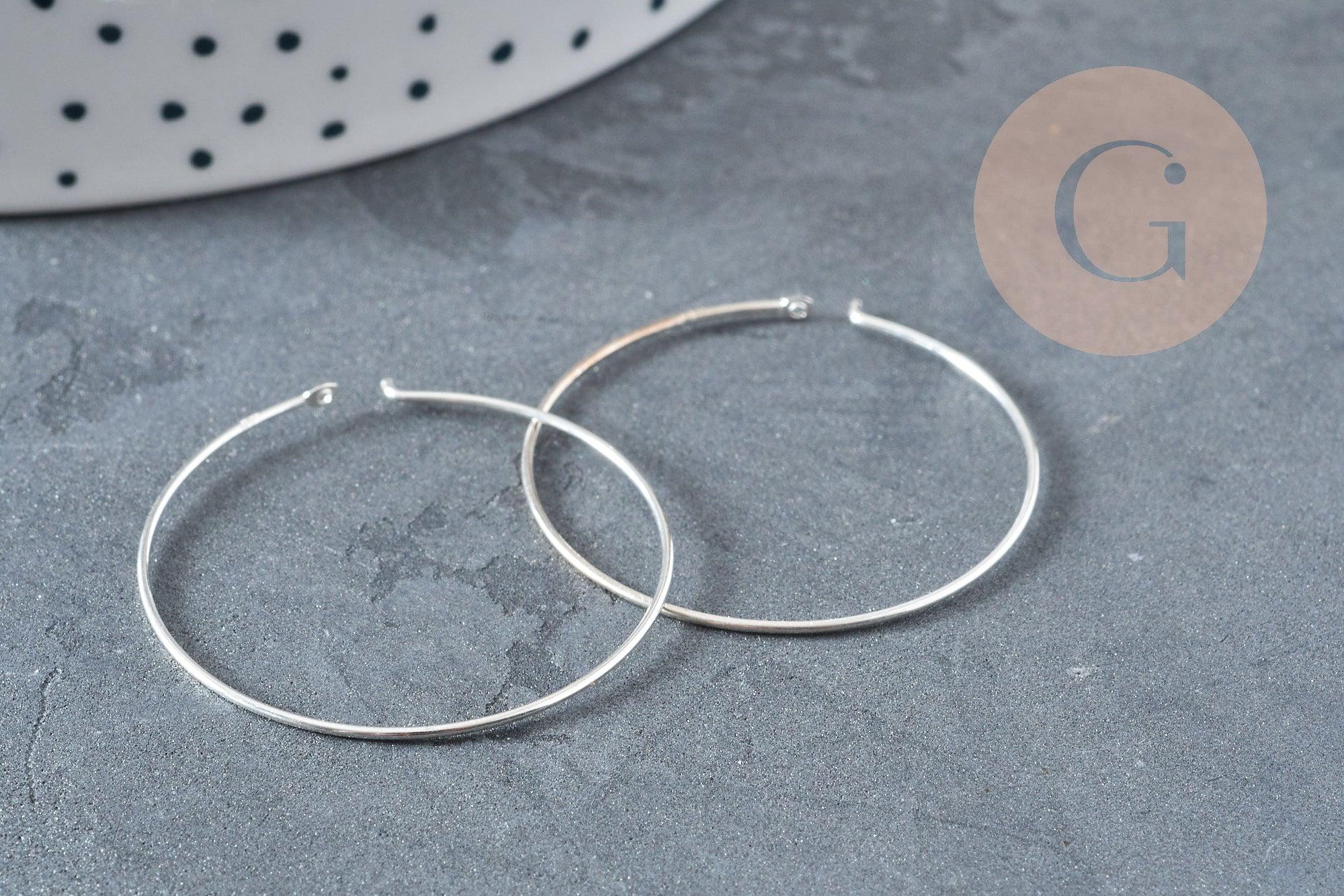 Boucles créoles fine argent massif 925 30mm, x2 (G8783)