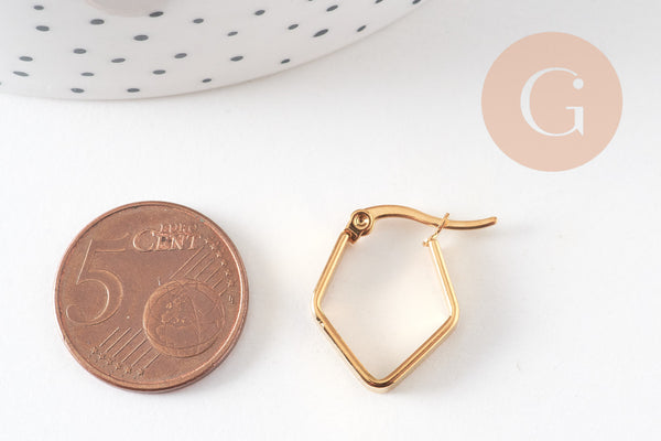 Créoles géométrique acier doré, boucles losange,sans nickel, boucles acier, 16mm, la paire (G2325)