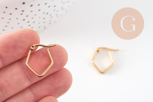 Créoles géométrique acier doré, boucles losange,sans nickel, boucles acier, 16mm, la paire (G2325)