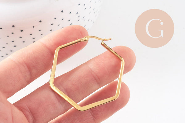 Créoles géométrique acier doré, boucles losange,sans nickel, boucles acier, 32mm la paire (G2297)