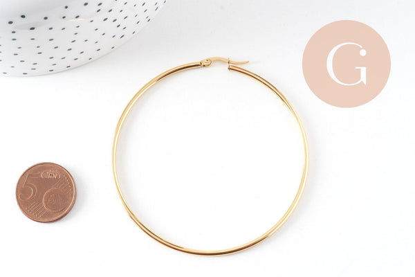 Créoles grande acier inoxydable doré IP 70mm, la paire (G0920)