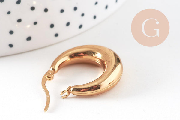 Créoles minimalistes acier doré, bijoux doré, boucles,sans nickel,boucles acier, 23mm, la paire, (G2012)