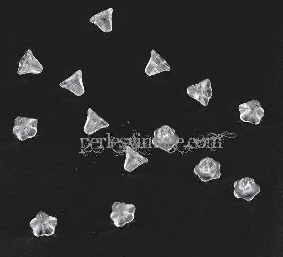 EP 10 Perles Fleurs Verre tchèque transparentes