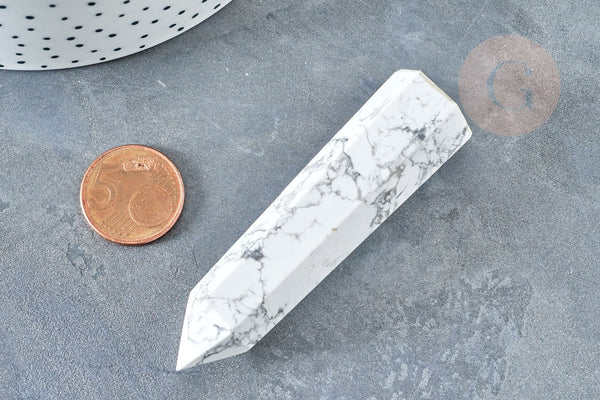 EP A RENOUVELER-Pointe howlite naturel 70-80mm, pierre naturelle séance lithothérapie, la pièce G8414