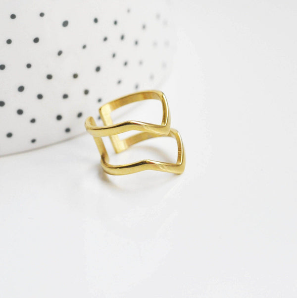 EP-Bague chevron acier doré minimaliste 16mm, x1 (G3326)