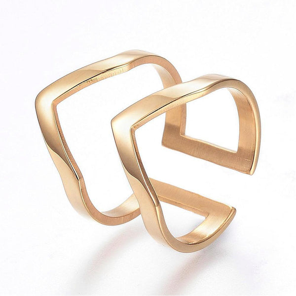 EP-Bague chevron acier doré minimaliste 16mm, x1 (G3326)