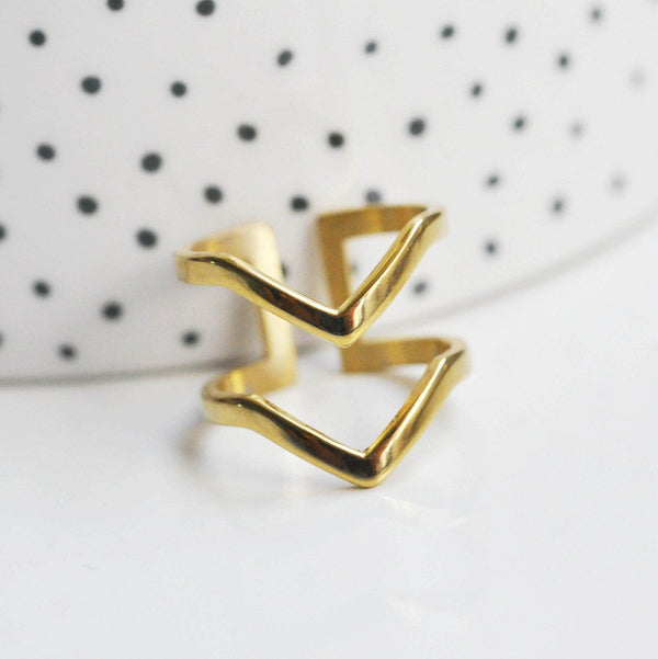 EP-Bague chevron acier doré minimaliste 16mm, x1 (G3326)