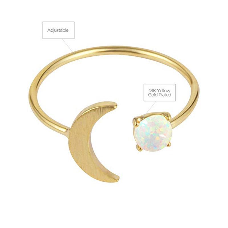 EP Bague dorée 14k opale lune,creation bijou femme, bijou minimaliste, bague dorée pierre, cadeau anniversaire, 16.5mm, x1,G3454