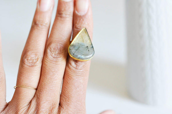 EP Bague réglable dorée labradorite 18mm, x1