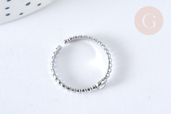 EP-Bague réglable fine zircon acier inoxydable argent 304 Taille 63, x1 (G7057)