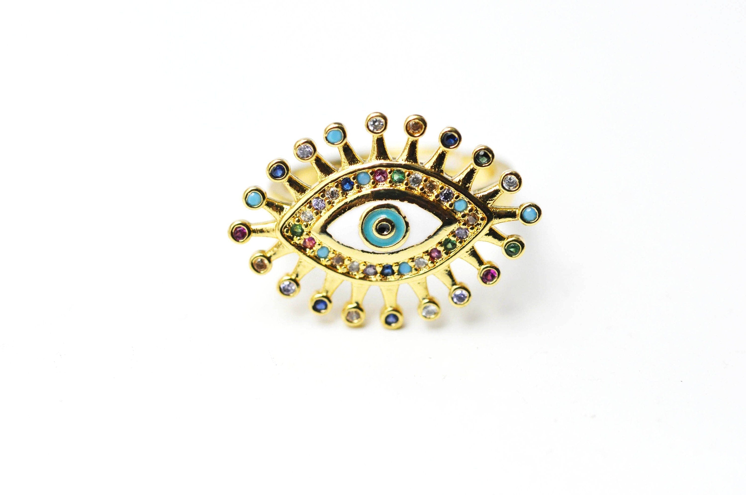 EP Bague réglable laiton doré émail oeil protecteur 17mm , x1 G4244
