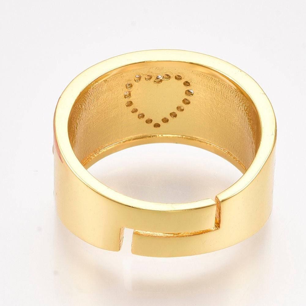 EP-Bague réglable laiton doré émail rouge oeil protecteur 18mm, x1 (G4248)