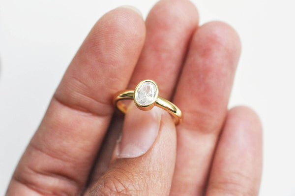 EP Bague réglable laiton doré zircon 17mm, x1 (G3455)