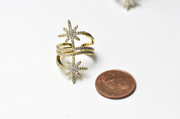 EP-Bague réglable laiton étoile zircons 16.5mm, x1 (G4242)