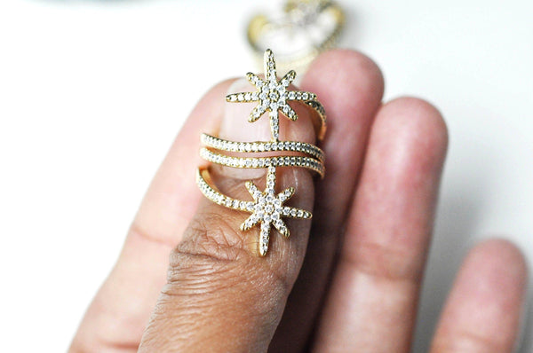 EP-Bague réglable laiton étoile zircons 16.5mm, x1 (G4242)