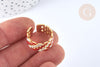 EP-Bague réglable maille croisée acier inoxydable doré émail blanc et rouge Taille 54, x1 (G7007)