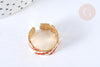 EP-Bague réglable maille croisée acier inoxydable doré émail blanc et rouge Taille 54, x1 (G7007)