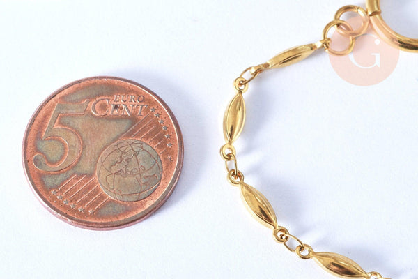 EP -Bracelet maille olive fermoir Toggle acier inoxydable doré 202mm, bracelet chaîne fine, x1 G7129