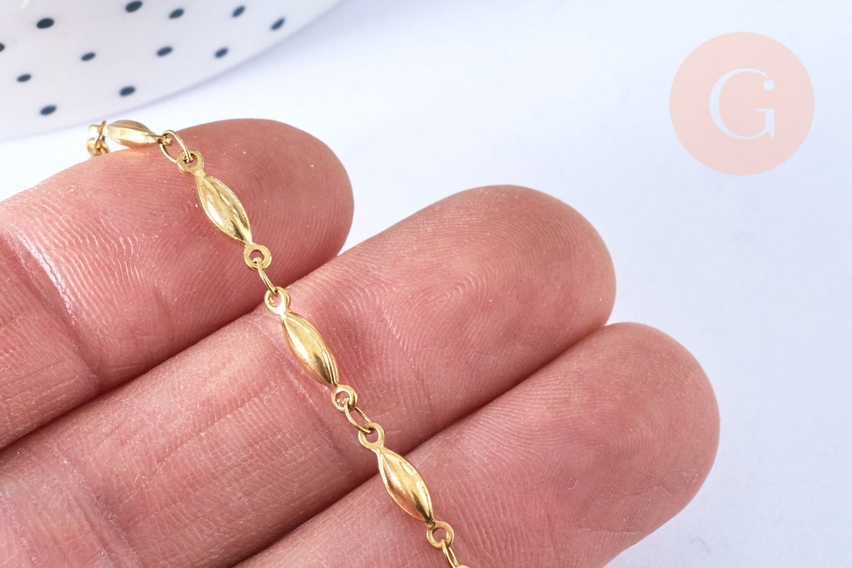 EP -Bracelet maille olive fermoir Toggle acier inoxydable doré 202mm, x1 G7129