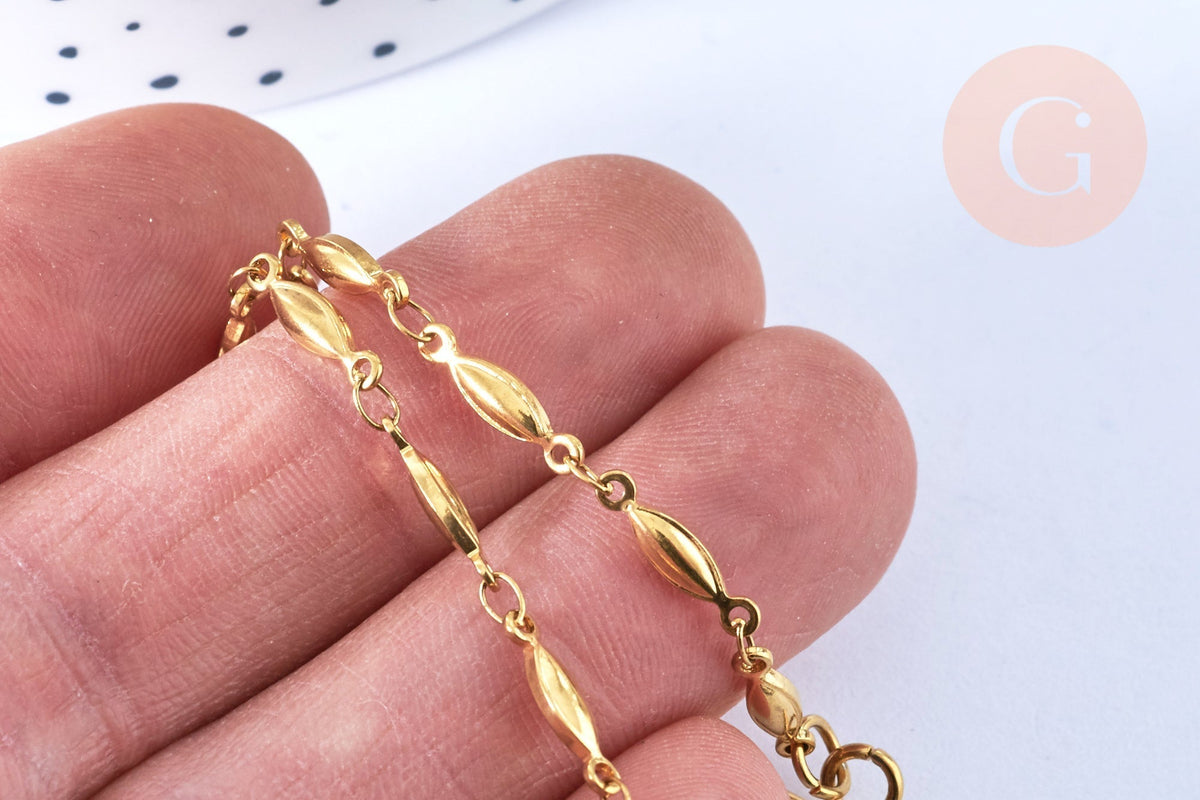 EP -Bracelet maille olive fermoir Toggle acier inoxydable doré 202mm, x1 G7129