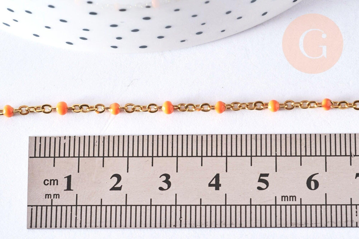 Bracelet ou collier acier doré 14k résine orange 1.5mm-20.5cm, x1 (G3709)