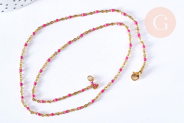 EP Bracelet ou collier acier doré 14k résine rose foncé, 1.5mm,20.5cm, x1 G4210