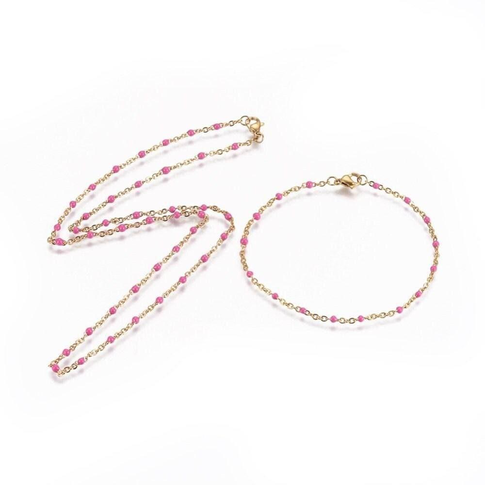 EP Bracelet ou collier acier doré 14k résine rose foncé, 1.5mm,20.5cm, x1 G4210