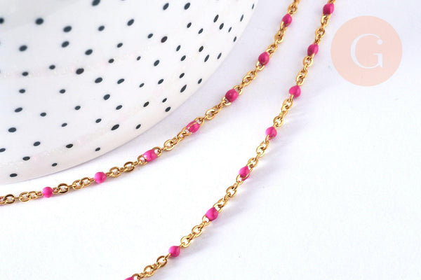 EP Bracelet ou collier acier doré 14k résine rose foncé, 1.5mm,20.5cm, x1 G4210