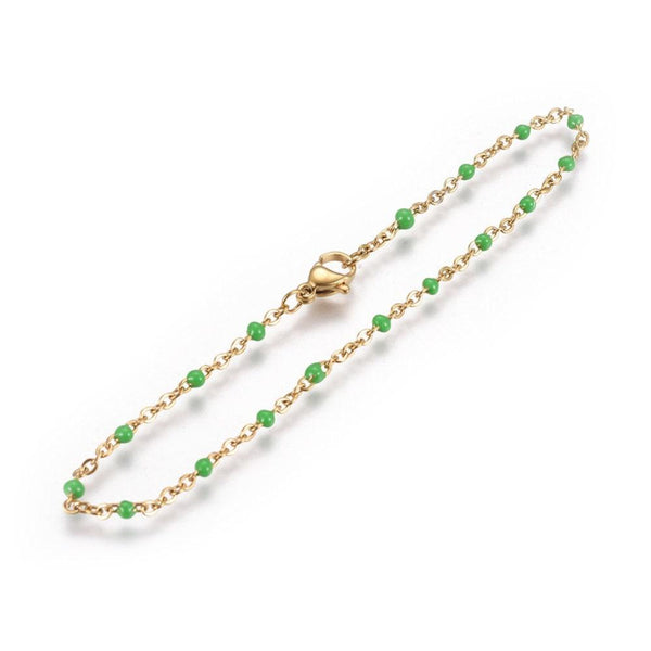 EP Bracelet ou collier acier doré 14k résine verte chaine doree, bracelet chaîne fine,création bijou,1.5mm,20.5cm, x1 G3600