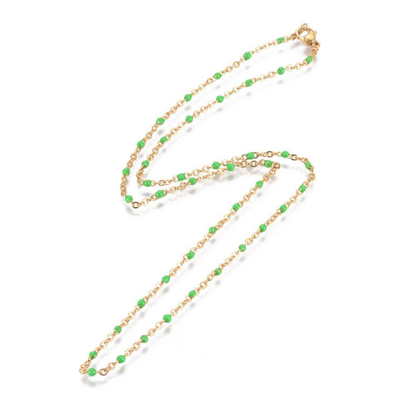 EP Bracelet ou collier acier doré 14k résine verte chaine doree, bracelet chaîne fine,création bijou,1.5mm,20.5cm, x1 G3600