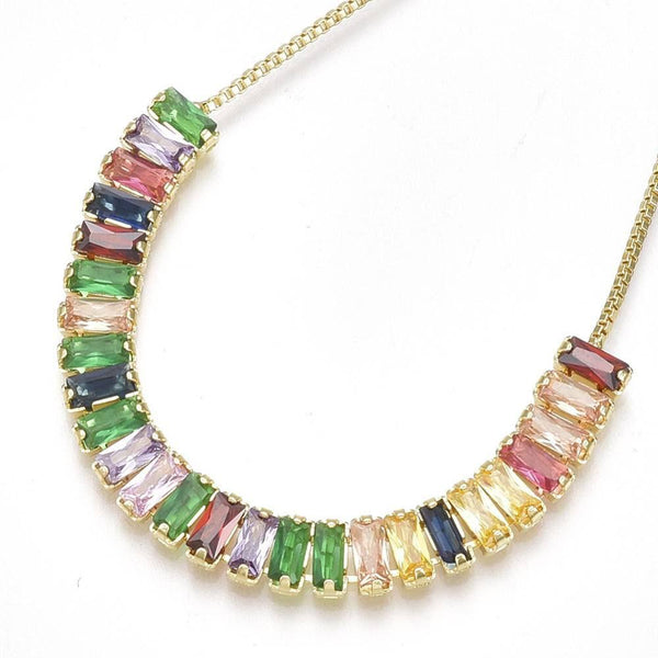 EP Bracelet réglable laiton doré 14k cristaux zircon multicolores, bracelet laiton or,sans nickel,bracelet zircon doré,24cm, x1,G2776