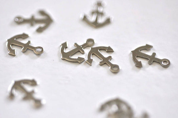 EP Breloque ancre laiton argenté platine 12mm, les 10 (G5152)