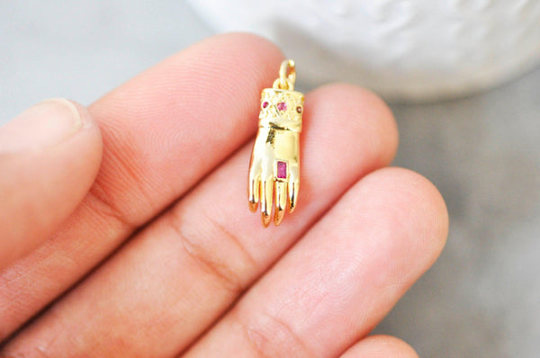 EP Breloque main laiton doré 18k cristal zircon rose,Pendentif zircon pour création de bijoux,20mm, x1 G3334