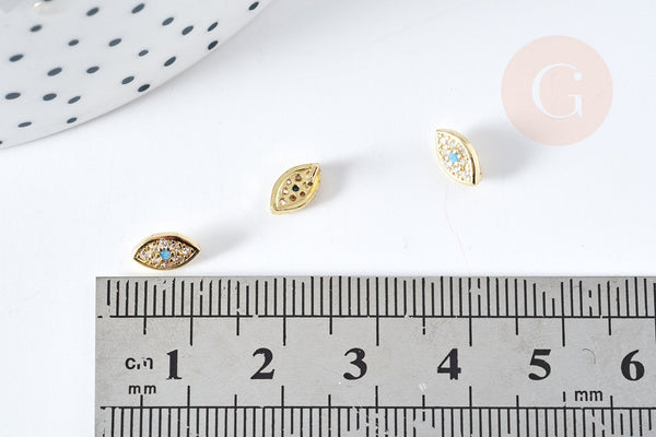 EP-Breloque oeil protecteur à coller laiton doré zircons 7.5mm, x1 (G8608)