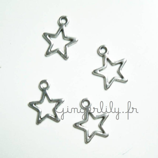 EP Breloques étoiles argentées,Breloque argent tibétain,argent tibétain, breloque argent, création bijoux,12mm, x 5,G2369