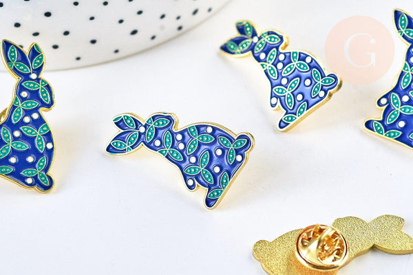 EP-Broche pins lapin motif végétal doré émail,broche dorée, décoration veste, 30x23mm,x1 G5546