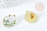 EP-Broche pins renard motif végétal doré émail blanc 26mm, x1 (G8497)