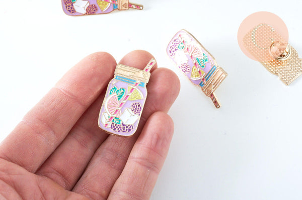 EP Broche pins verre coktail été laiton doré émaillé 41x18mm,broche dorée,creation bijoux,décoration veste, x1 G6618