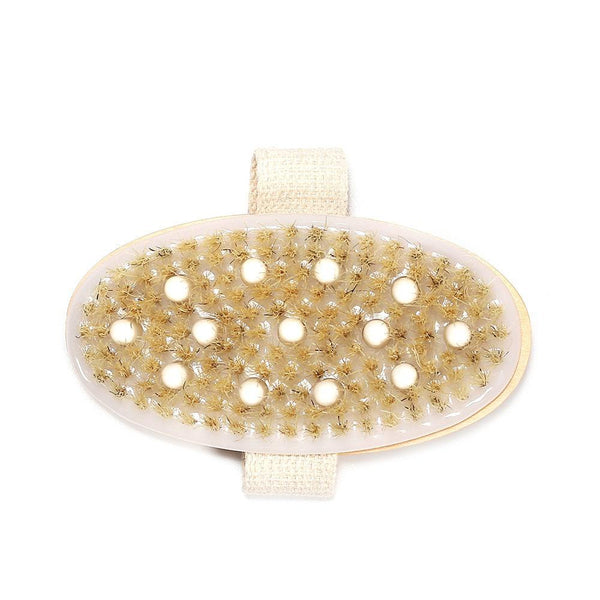 EP Brosse massage bambou & poils naturels, outil en bois pour massage du corps, accessoire auto-massage anti-cellullite,12.8cm, x1 G4582