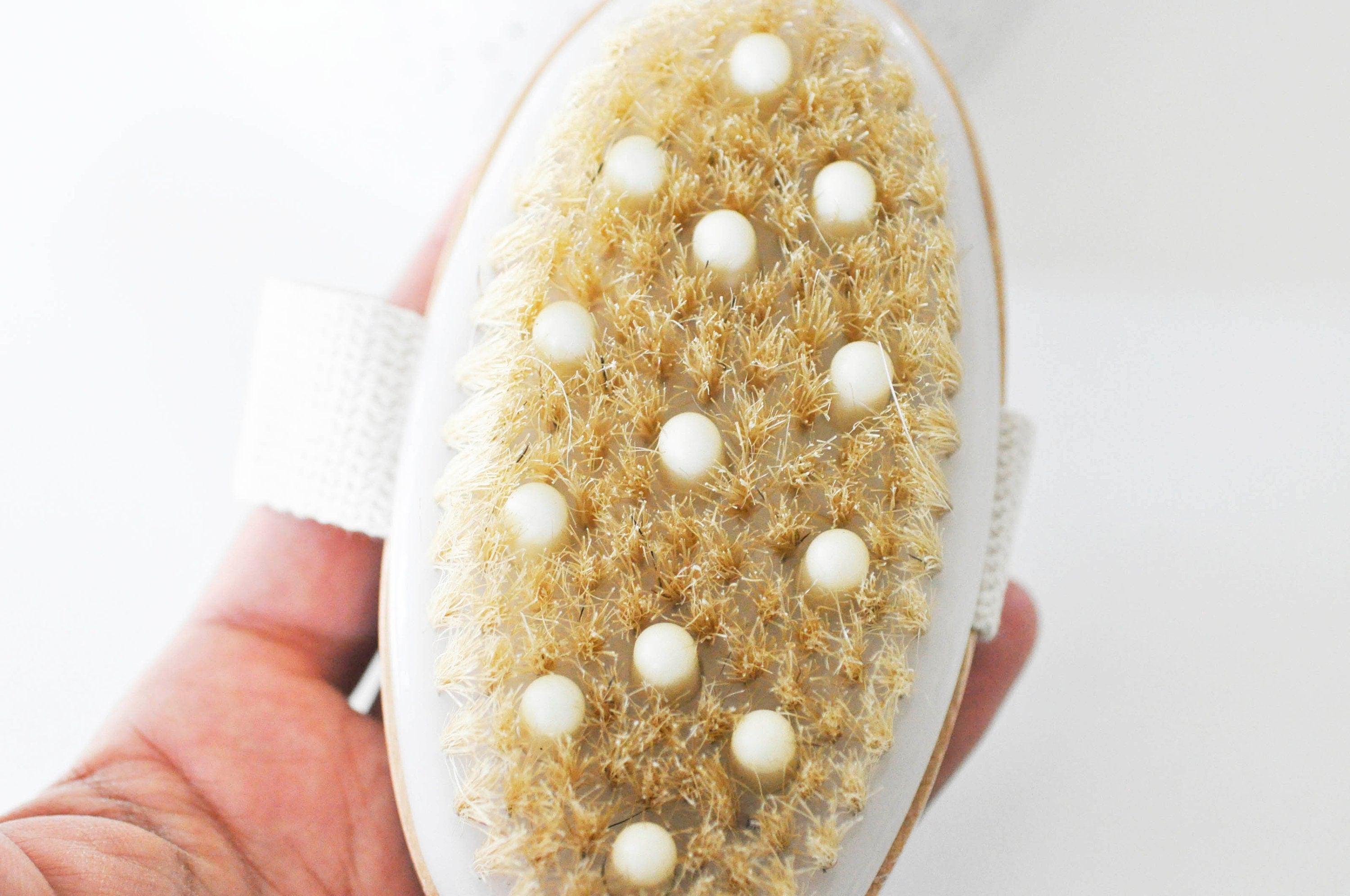 EP Brosse massage bambou & poils naturels, outil en bois pour massage du corps, accessoire auto-massage anti-cellullite,12.8cm, x1 G4582